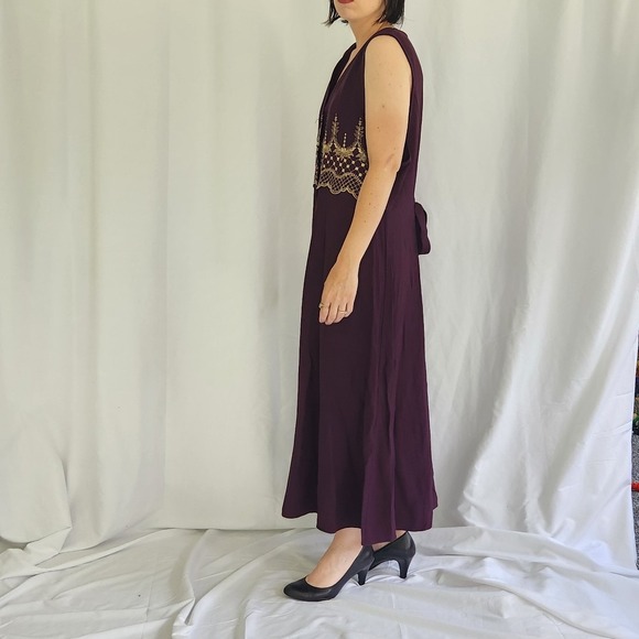 90s Purple and Gold Sleeveless Maxi Dress - Picture 2 of 4